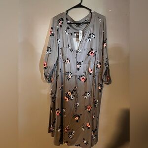 Torrid gray floral midi length half zip dress